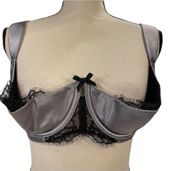 Cacique Other - NWT Cacique Seriously Sexy Lace & Bow Detail Silver Quarter Cup Bra Size 36DD
